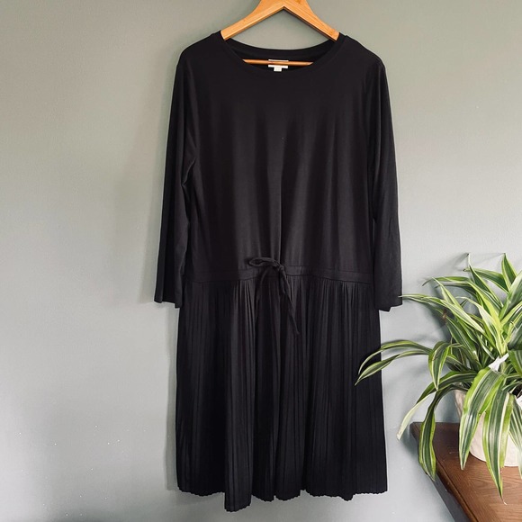 Worn Once!  J. Jill Pleated Drawstring Dress L J Jill Black Minimalist Lagenlook - Picture 3 of 9